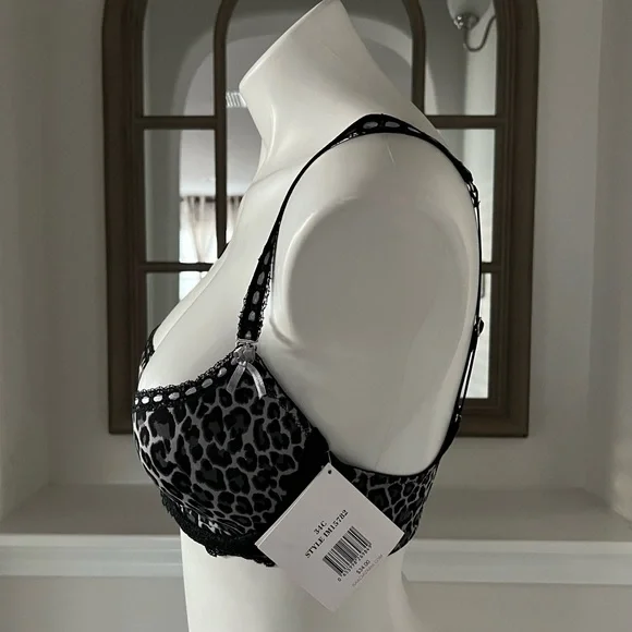 Isaac Mizrahi Balconette Push-Up Bra Animal Print Lace Trim Size 34C NWT - Picture 2 of 15